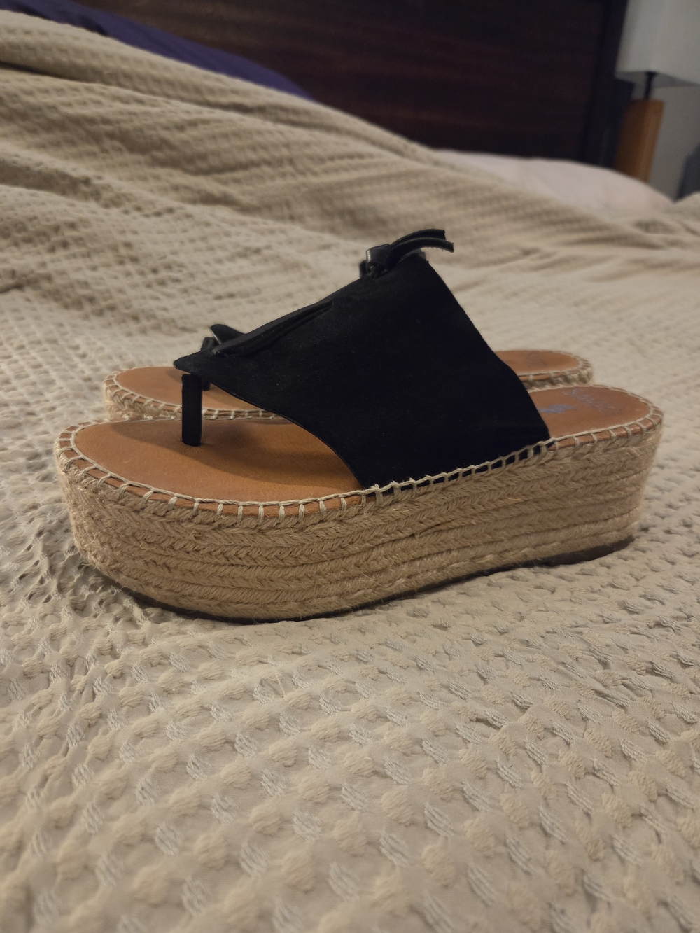 Franco Sarto Black Espadrille Platform Thong Sandals
